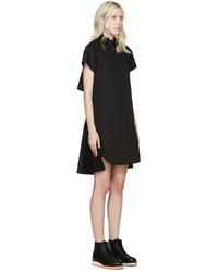 Sacai Black Poplin Pleated Shirt Dress