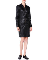 Tomas Maier Faux Leather Zip Front Shirtdress Black
