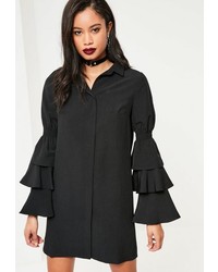 Missguided Black Layer Sleeve Shirt Dress