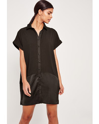 Missguided Contrast Slik Roll Back Sleeve Shirt Dress Black