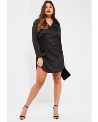 Missguided Plus Size Black Satin Shirt Dress