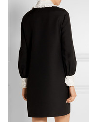 Gucci Ruffle Trimmed Wool And Silk Blend Crepe Shirt Dress Black