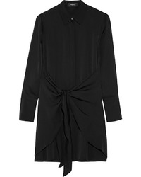 Theory Talbilla Knotted Silk Crepe De Chine Shirt Dress Black