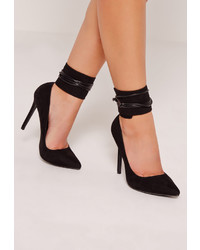 Missguided Black Lace Up Ankle Cuff Court Shoes