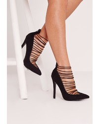 Missguided Black Ultra Elastic Strappy Court Shoes