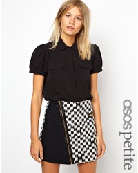 Asos Petite Short Sleeve Blouse With Peterpan Collar And Pocket