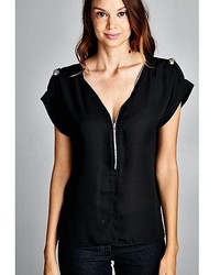 Leather and Sequins Modern Zip Stud Blouse