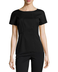 Lafayette 148 New York Short Sleeve Fitted Blouse Black