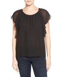 Two By Vince Camuto Embellished Flutter Sleeve Chiffon Top