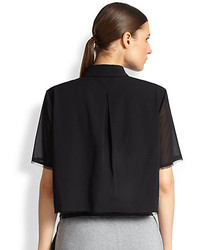 Alexander Wang T By Stretch Silk Cropped Frayed Shirt