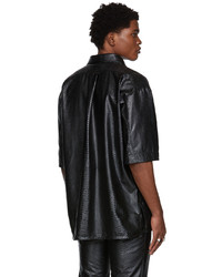 LU'U DAN Black Faux Leather Snake 90s Short Sleeve Shirt