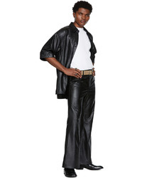 LU'U DAN Black Faux Leather Snake 90s Short Sleeve Shirt
