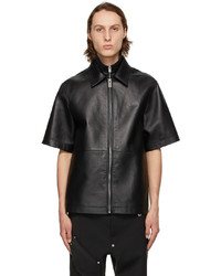1017 Alyx 9Sm Black Leather Double Collar Short Sleeve Shirt