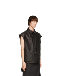 Rick Owens Black Leather Jumbo Outershirt Jacket