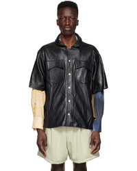 Rhude Black Leather Short Sleeve Shirt