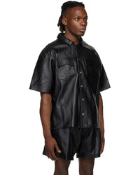 Rhude Black Leather Snap Short Sleeve Shirt