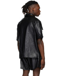 Rhude Black Leather Snap Short Sleeve Shirt