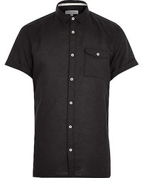 River Island Black Linen Blend Short Sleeve Shirt