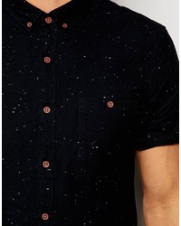 Asos Black Oxford Short Sleeve Shirt With Neps In Regular Fit