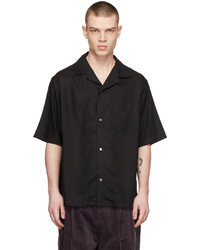 4SDESIGNS Black Rayon Short Sleeve Shirt
