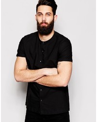 Asos Brand Collarless Shirt In Short Sleeve