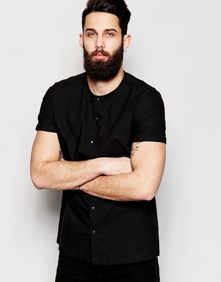 Collarless short sleeve on sale shirt