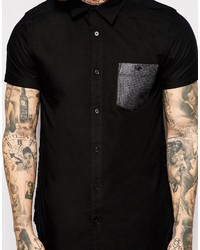 Asos Brand Oxford Super Longline Shirt In Short Sleeve With Mesh Pocket
