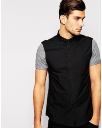 Asos Brand Shirt In Short Sleeve With Contrast Jersey Sleeve