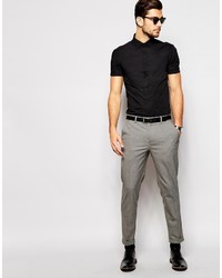 Asos Brand Skinny Fit Shirt In Black With Short Sleeves
