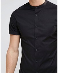 Asos Brand Skinny Shirt In Black With Grandad Collar And Short Sleeves