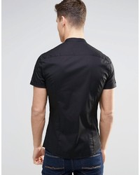 Asos Brand Skinny Shirt In Black With Grandad Collar And Short Sleeves