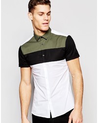 Asos Brand Skinny Shirt With Cut And Sew Detail And Short Sleeves