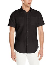 Calvin Klein Jeans Skip Stripe Linen Short Sleeve Button Down Shirt, $39 |   | Lookastic