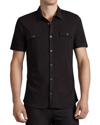 John Varvatos Collection Silk Cotton Blend Short Sleeve Button Down Shirt