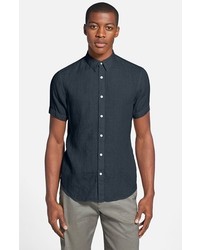 Theory Coppolo Trim Fit Short Sleeve Linen Sport Shirt