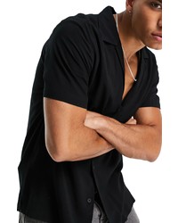 Topman Deep V Short Sleeve Button Up Shirt
