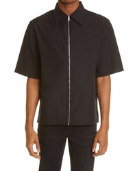 Givenchy Embroidered Boxy Fit Cotton Poplin Zip Shirt In Blackred At Nordstrom