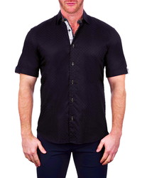 Maceoo Galileo Pepper Black Short Sleeve Button Up Shirt