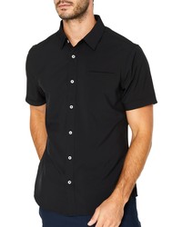 7 Diamonds Grant Slim Fit Solid Stretch Short Sleeve Button Up Shirt In Black At Nordstrom