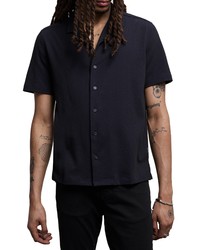 John Varvatos Lawrence Jacquard Short Sleeve Button Up Camp Shirt In Black At Nordstrom