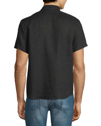James Perse Linen Short Sleeve Oxford Shirt Black
