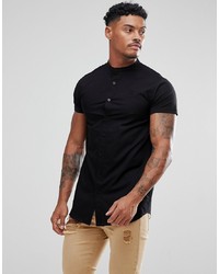 Siksilk Muscle Shirt In Black With Jersey Sleeves