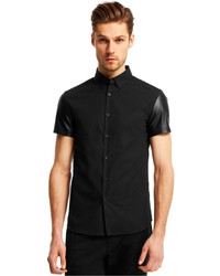 Kenneth Cole New York Faux Leather Sleeve Shirt