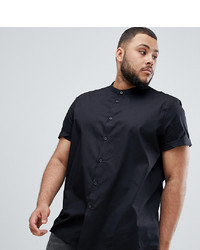 ASOS DESIGN Plus Regular Fit Shirt In Black With Grandad Collar