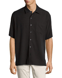 Neiman Marcus Regular Finish Solid Twill Sport Shirt Black