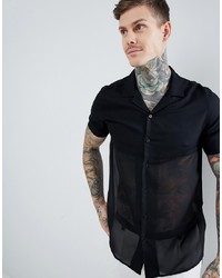 ASOS DESIGN Regular Fit Revere Collar Shirt With Sheer Panel