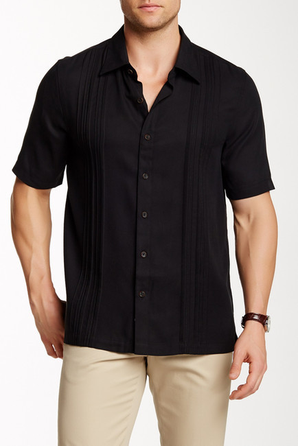 Short-Sleeved Traditional Silk Shirt In Black