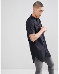 ASOS DESIGN Regular Fit Super Longline Shirt With Grandad Collar In Black