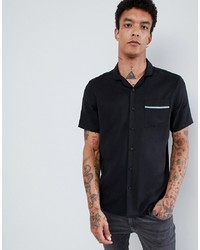 ASOS DESIGN Regular Fit Tencel Revere Collar Shirt With Tape In Black