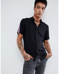 ASOS DESIGN Regular Fit Viscose Shirt With Taping In Black